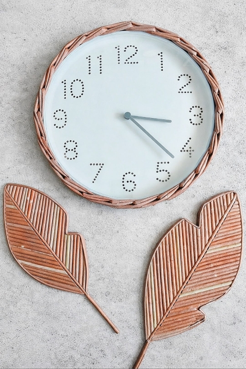 Zegar wiklinowy boho liscie