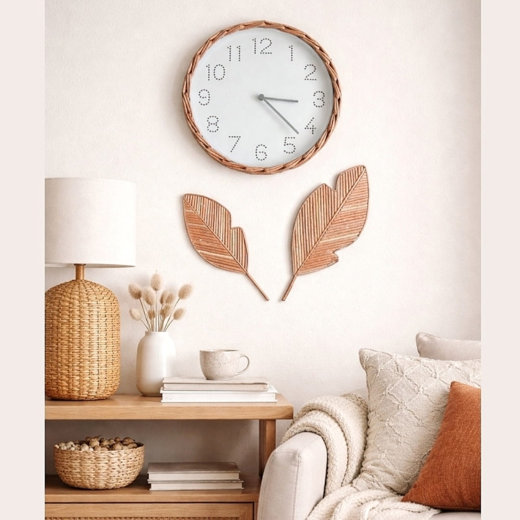 zegar wiklinowy boho liscie